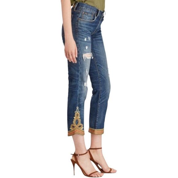 Polo Ralph Lauren Womens Waverly Straight Crop  Embroidered Hem Jeans US 25 - Picture 2 of 13